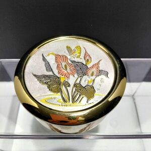 Art Of Chokin Trinket Box With Calla Lillies & Butterfly Trimmed With 24k Gold